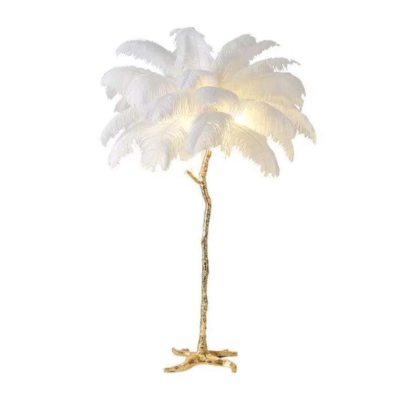 Nordic LED Floor Lamp for Living Room Modern Resin Luxury Ostrich Feather Floor Lamps Bedroom Sofa Corner Indoor Standing Lights