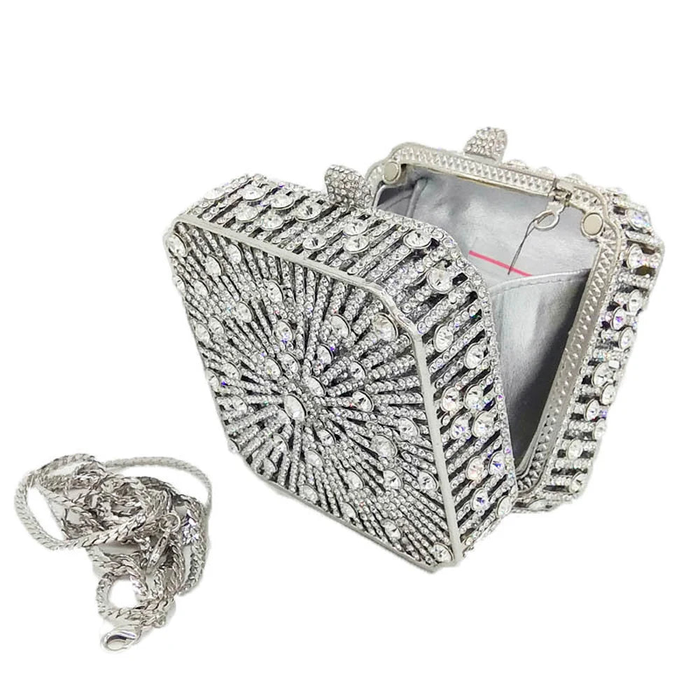 Dazzling Crystal Women Evening Bag Metal Box Clutch Wedding Bridal Diamond Minaudiere Mini Handbags Ladies Party Purses