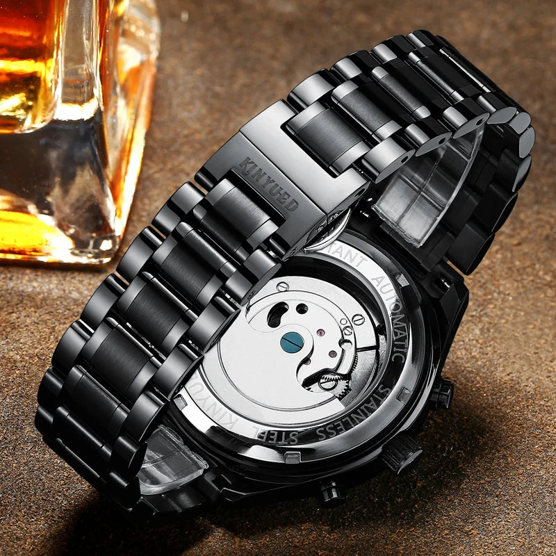 Kinyued Men'S Luxury Skeleton Watch Male Automatic Mechanical Wrist Watches Business Waterproof Hand Clock for Man Reloj Hombre