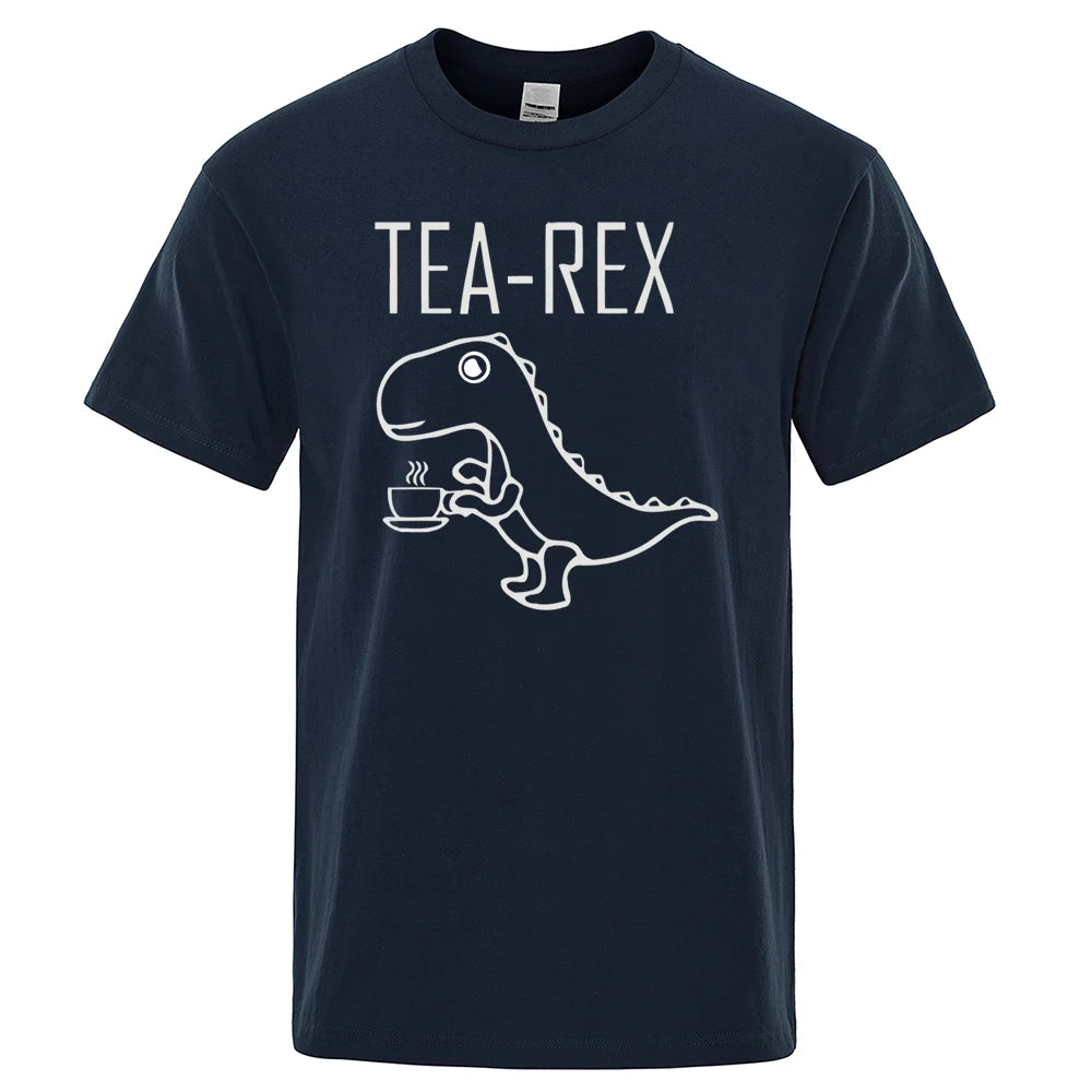 Men Women T-Shirts Tea Rex Funny Dinosaur Drink Coffee T Shirts Fashion Casual Tshirt High Quality Streetwear Tops Tee Shirt