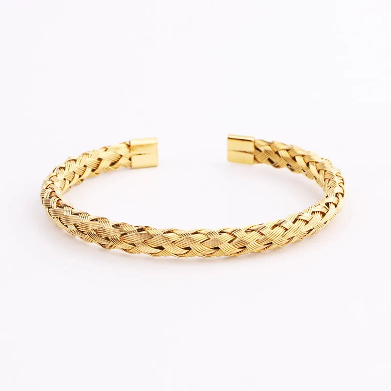 High Quality Men Jewelry 18K Gold Plating Stainless Steel Blue Roman Bangle Tiger Eye Stone Macrame Bracelet Set