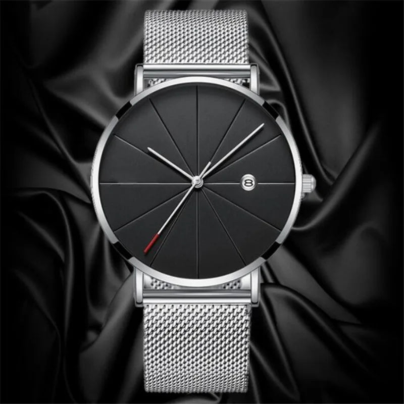 Simple Men'S Watch Stainless Steel Mesh Band Watches Business Classic Quartz Date Wristwatch Casual Luxury Masculino Relogios