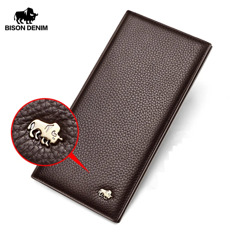 Cowskin Long Purse for Men Wallet Business Men'S Thin Soft Genuine Leather Wallet Card Holder Coin Purse N4470&N4391