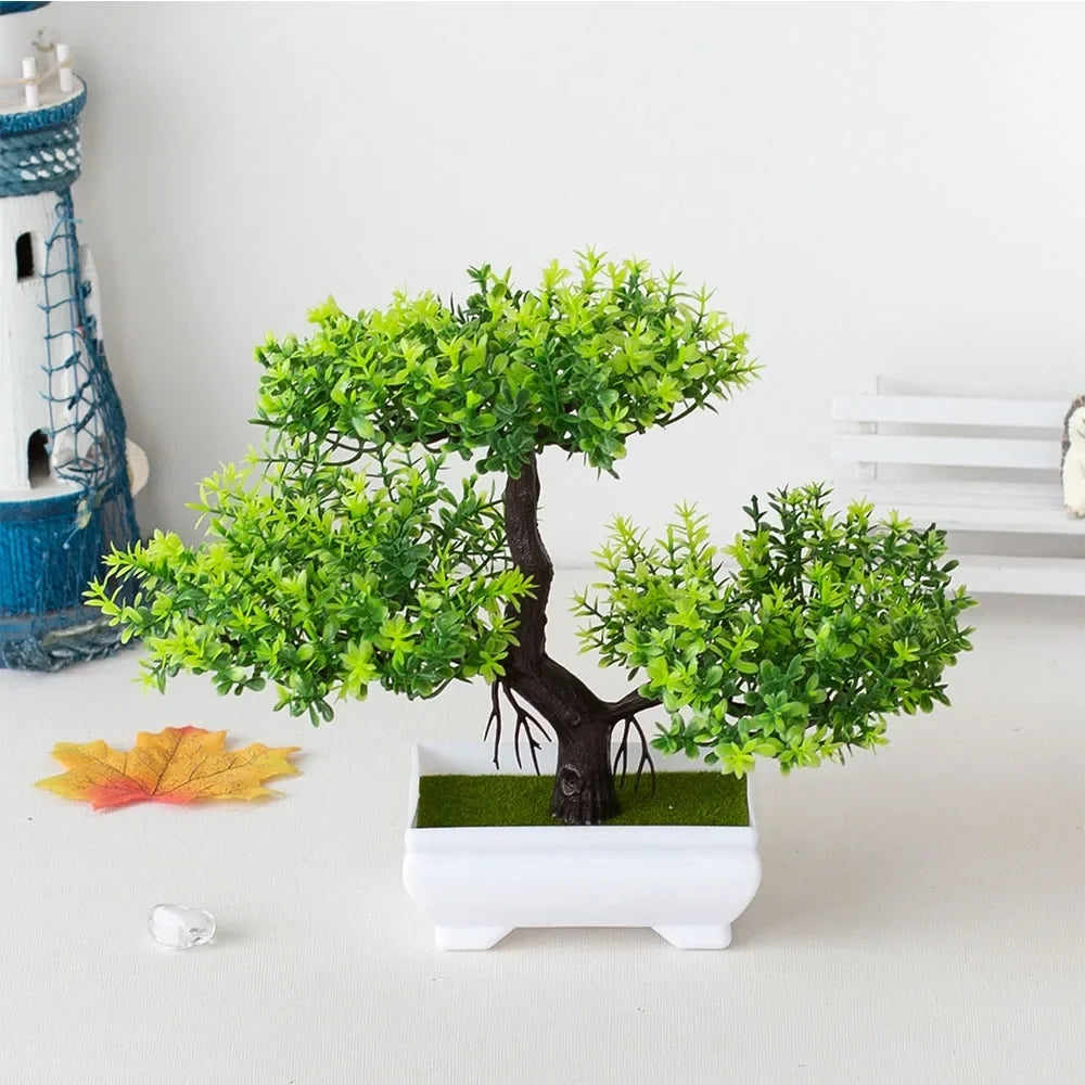 Artificial Plastic Plants Bonsai Small Tree Pot Potted Flower Garden Ornaments Home Decoration Hotel Garden Decor