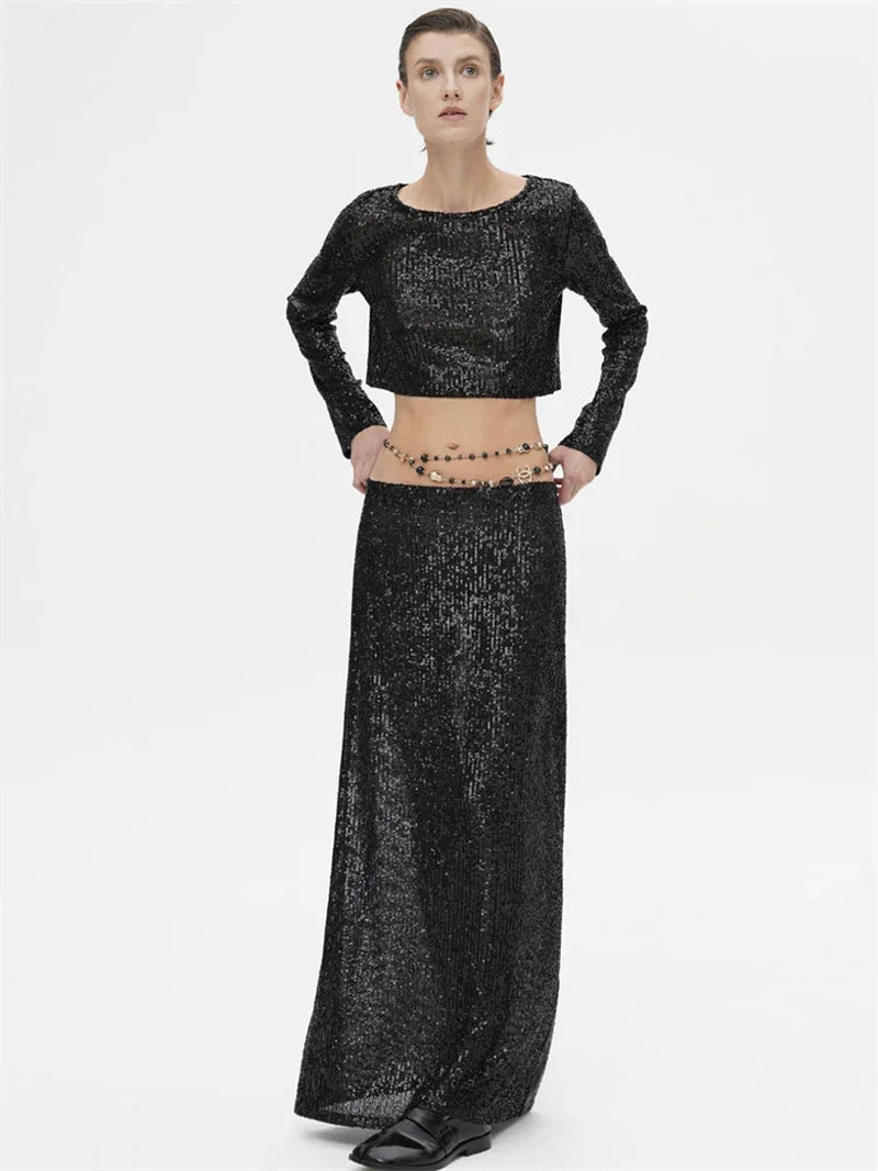 Sequin Female Sexy Maxi Skirt Summer Fashion Glitter High Waist Loose Elegant Club Long Skirt Sparkle Women Long Skirt New