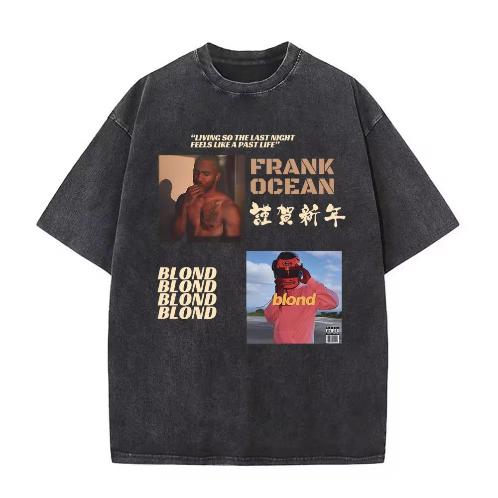 Washed Vintage Rapper Frank Oversized Tshirt Blond Graphic T-Shirts Men Women Ocean Hip Hop T Shirt Men'S Fashion Casual Tees