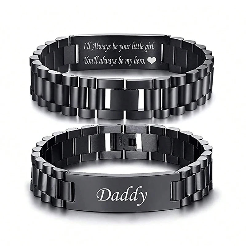 Trendy Black Stainless Steel Watch Band Bracelets for Daddy Dad Father Day Gifts Men Jewelry