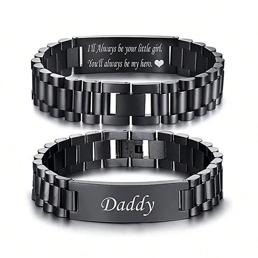 Trendy Black Stainless Steel Watch Band Bracelets for Daddy Dad Father Day Gifts Men Jewelry