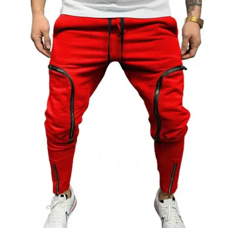 Cargo Pants Men Fashion Solid Color Drawstring Casual Multi Zippers Pockets Trousers Hip Hop Style Men Harem Pants Streetwear