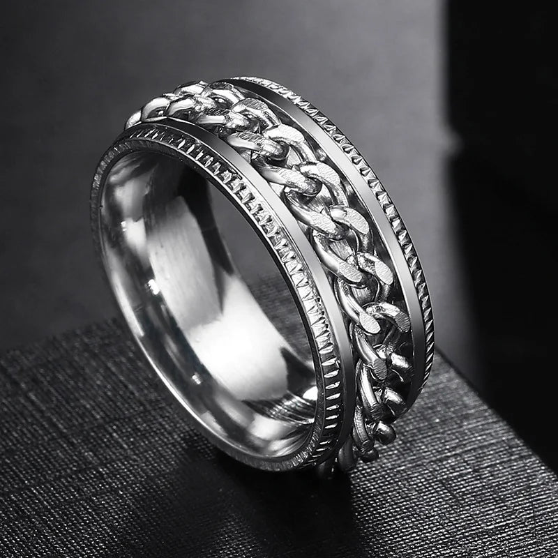 Women Rings Chain Rotable Anxiety Fidget Rings for Women 8Mm Titanium Stainless Steel Accessories Spinning Spinner Ring KBR220