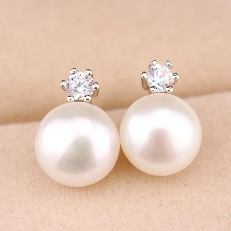 Fashion Wedding Pearl Jewelry Accessories White Gold Pearl Earrings Elegant Crystals Silver Color Stud Earrings for Women