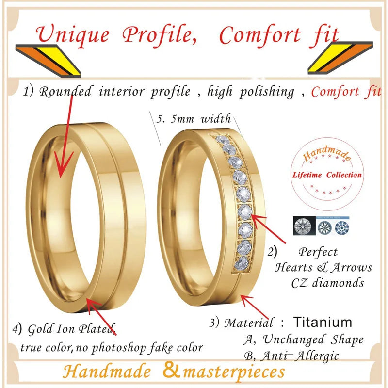 Wholesale High Quality 2PCS Couple Wedding Rings Pair Sets for Men and Women Lover' Alliances Stainless Steel Ring Marriage