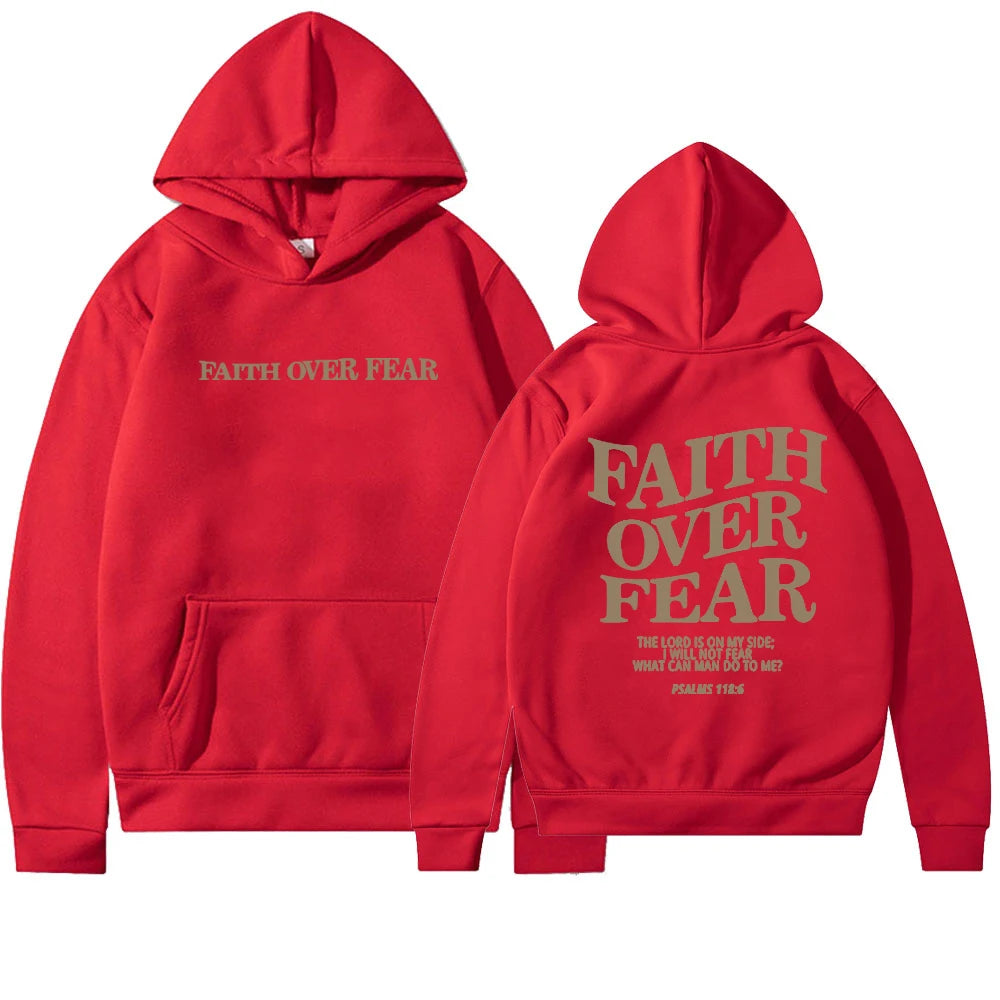 Faith over Fear Christian Hoodie for Woman Christian Sweatshirt Jesus Sweatshirt Cotton Female Pullover Bible Verse Clothes