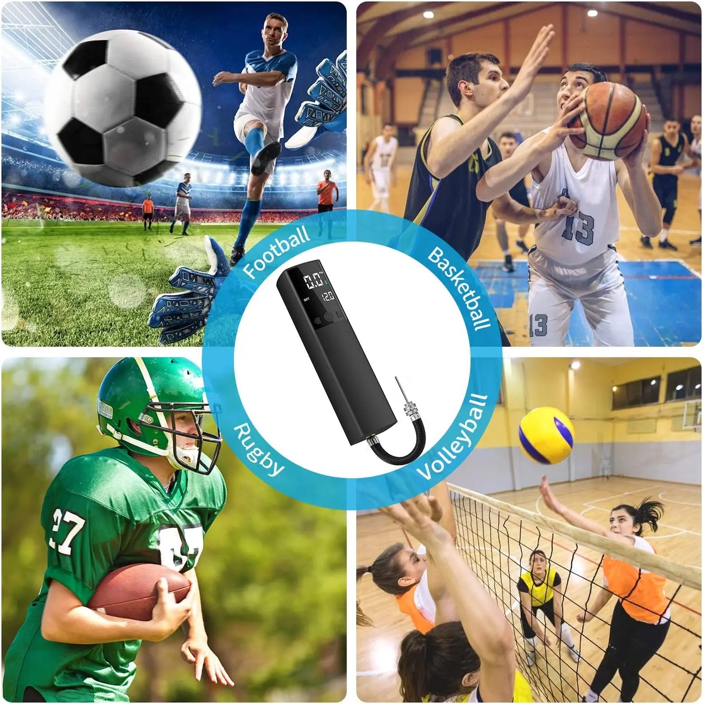 12PSI Rechargeable Portable Intelligent Electric Ball Pump for Football Basketball Air Pump Cordless Compressor Digital Air Pump