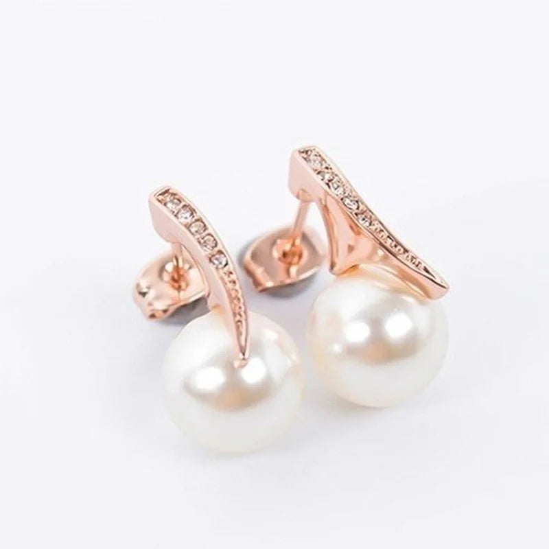 3Pcs Women Trendy Pearl Earrings Necklace Jewelry Set Superior Quality Rhinestones Bride Party Earring