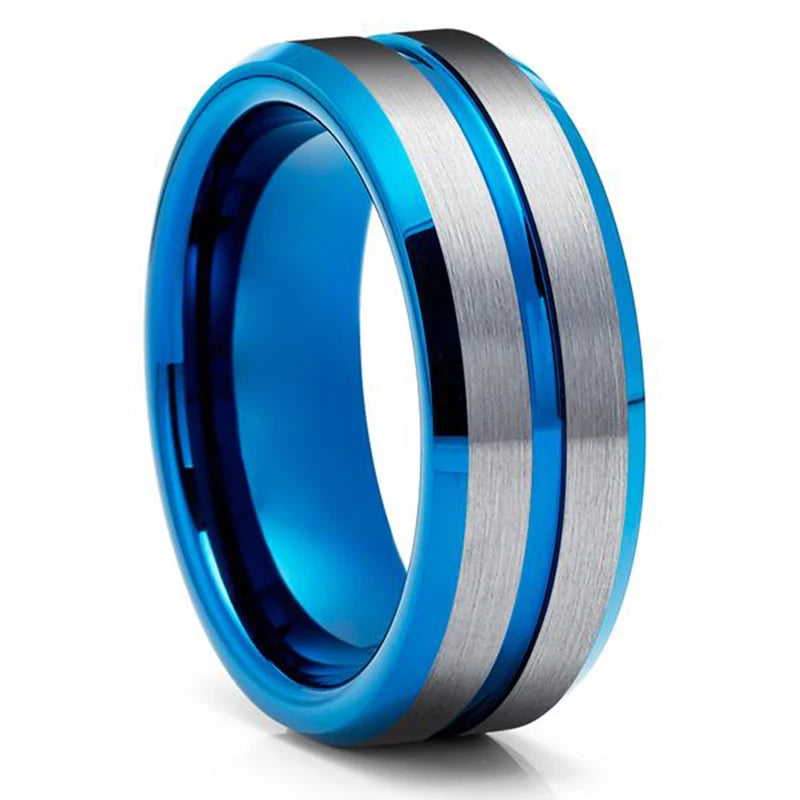 2022 Fashion 8Mm Mens Tungsten Carbide Ring Inlay Zircon Thin Rose Gold Color Line Groove Black Brushed Men Ring Wedding Jewelry