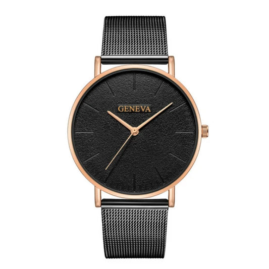 Fashion Black Quartz Watch Men Women Mesh Stainless Steel Men'S Watch Ultra-Thin Women'S Watches Clock Erkek Bayan Kol Saati