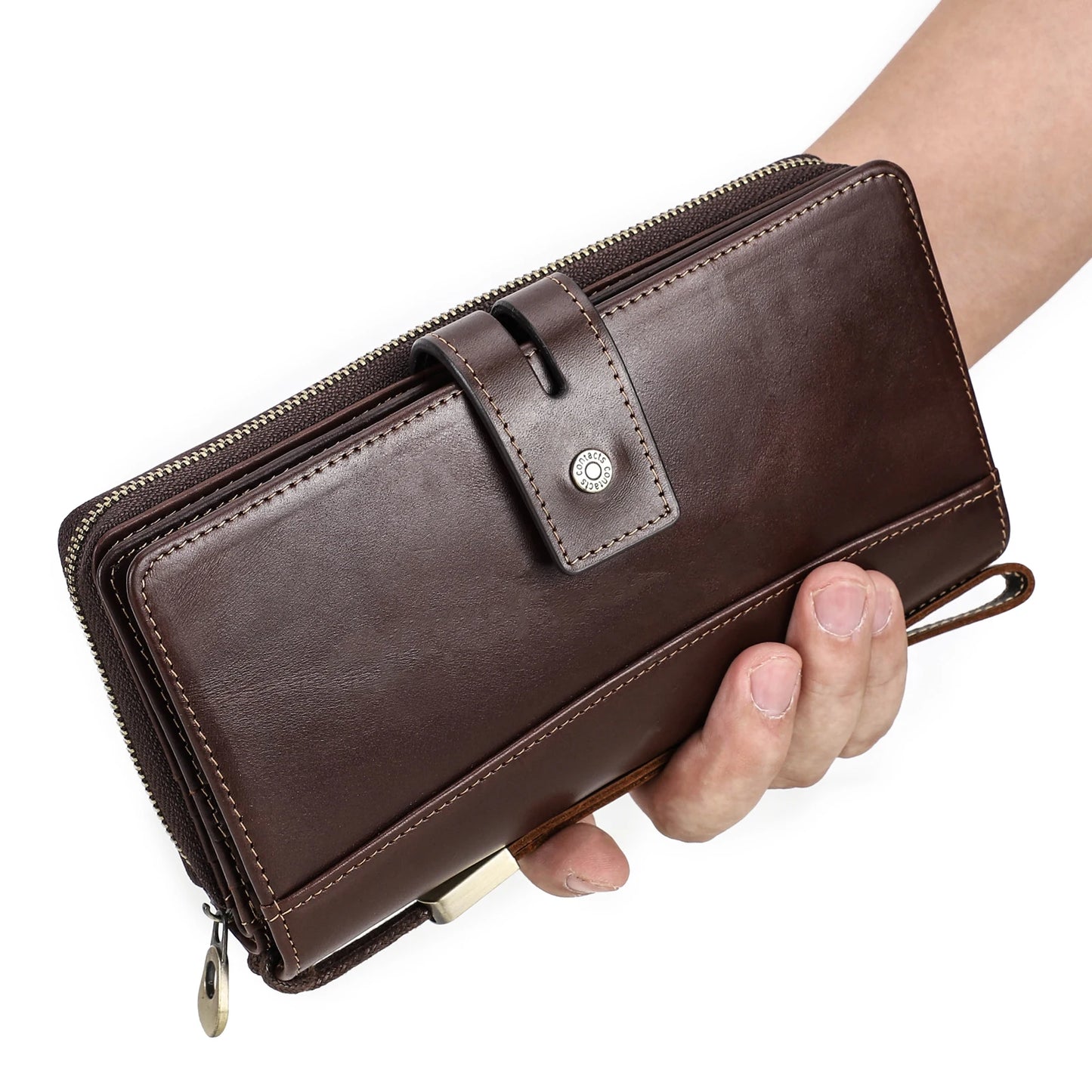 CONTACT'S Genuine Leather Men Wallet Long Clutch Casual Handbags Men Card Holder Men'S Wallets Zipper Coin Purses Money Clip