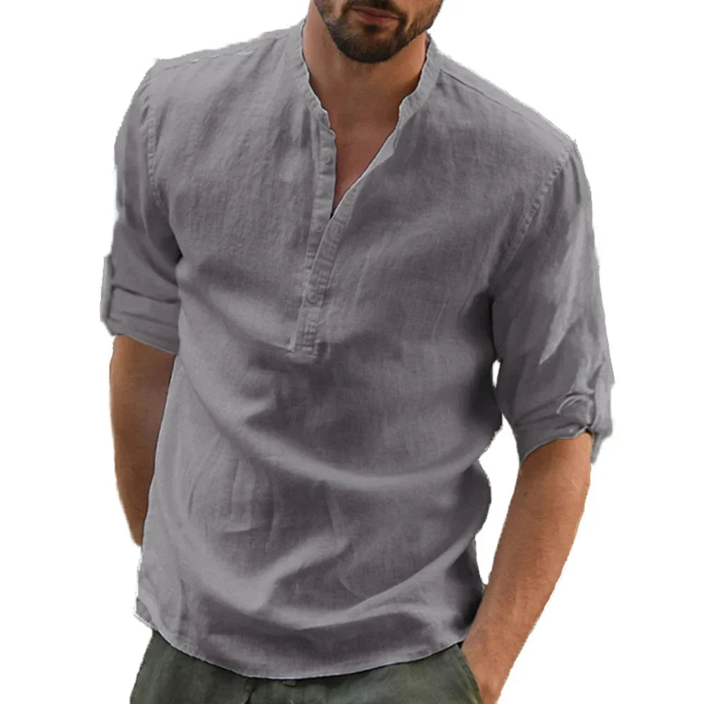 KB New Men'S Casual Blouse Cotton Linen Shirt Loose Tops Long Sleeve Tee Shirt Spring Autumn Casual Handsome Men Shirts