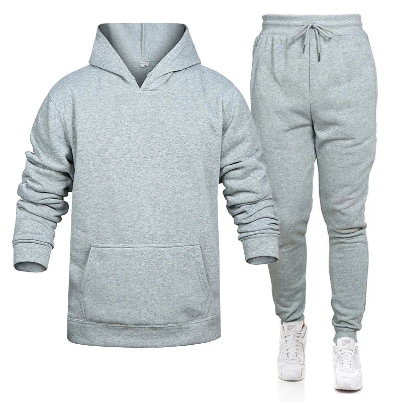 Pop Hoodies Set Tracksuit Men Fleece Warm Sweatshirt Print Jogging Homme Tracksuit Survetement Homme Two Piece Set Top and Pants