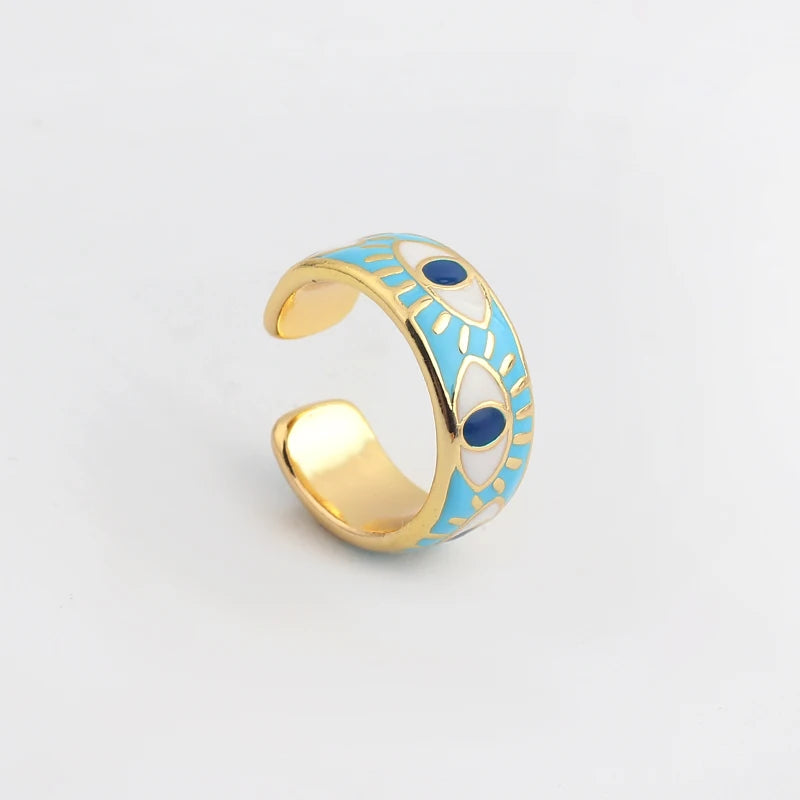 Colorful Enamel Cute Turkish Evil Eye Open Ring for Women Adjustable Gold Plated Eternity Band Finger Ring Jewelry Drop Shipping