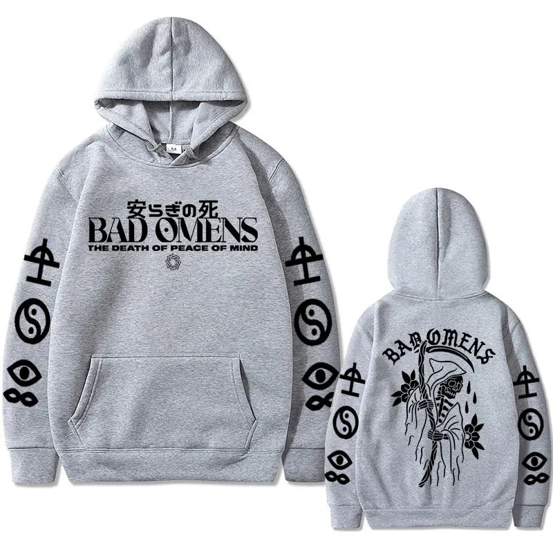 Bad Omens Band Tour American Music Print Hoodie the Death of Peace of Mind Skeleton Graphic Hoodies Male Rock Gothic Sweatshirts