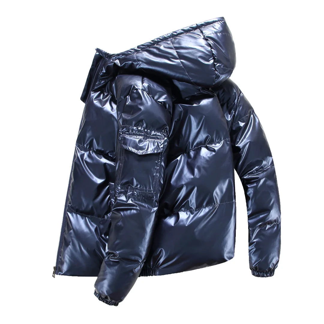 2024 Winter Jacket Men Parka Shiny Hooded Warm Coats Zipper up High Quality Jackets Overcoat Thick Jackets plus Size