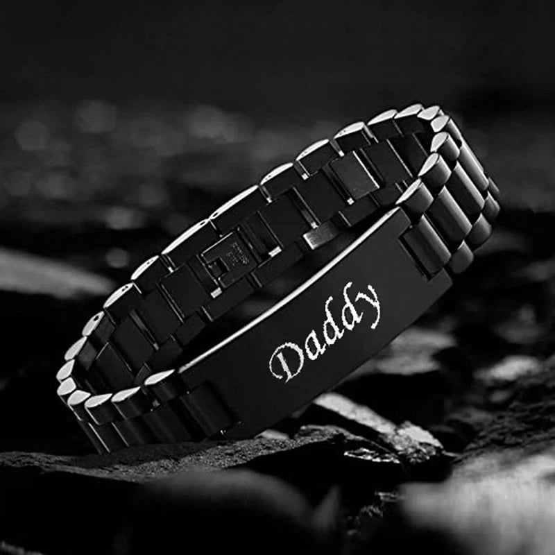 Trendy Black Stainless Steel Watch Band Bracelets for Daddy Dad Father Day Gifts Men Jewelry