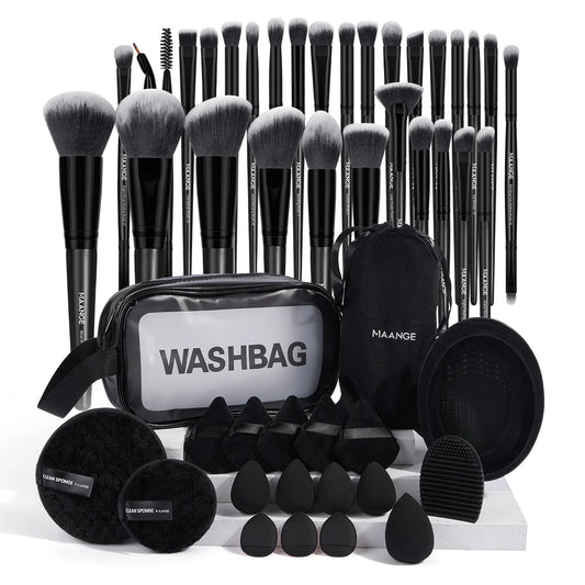 49PCS Makeup Tools Kits 30PCS Foundation Makeup Brush with Storage Bag Makeup Remover Puff Triangle Cushion Puff Full Set