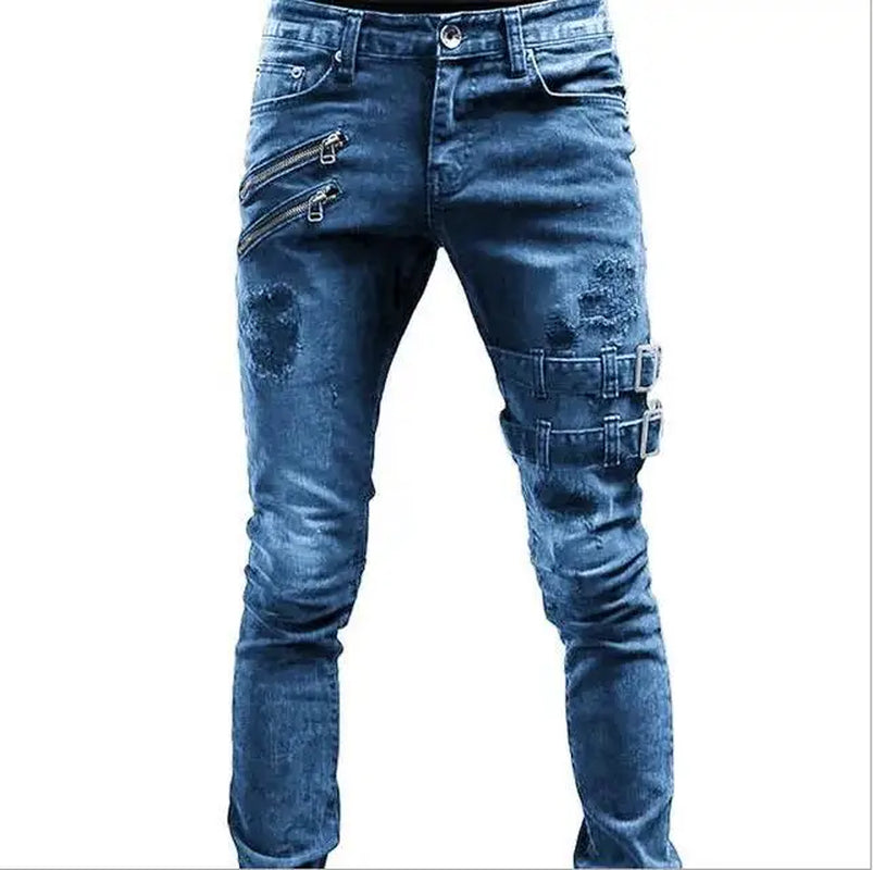 Fashion Street Style Ripped Skinny Jeans Men Vintage Wash Solid Denim Trouser Mens Casual Slim Fit Pencil Denim Pants Hot Sale