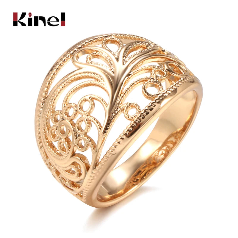 Hot Trendy Unique Women Rings 585 Rose Gold Hollow Pattern Romantic Wedding Rings Unusual Fashion Jewelry Party Gift