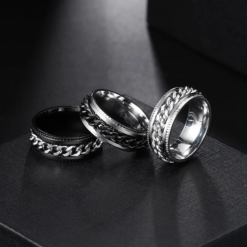 Women Rings Chain Rotable Anxiety Fidget Rings for Women 8Mm Titanium Stainless Steel Accessories Spinning Spinner Ring KBR220