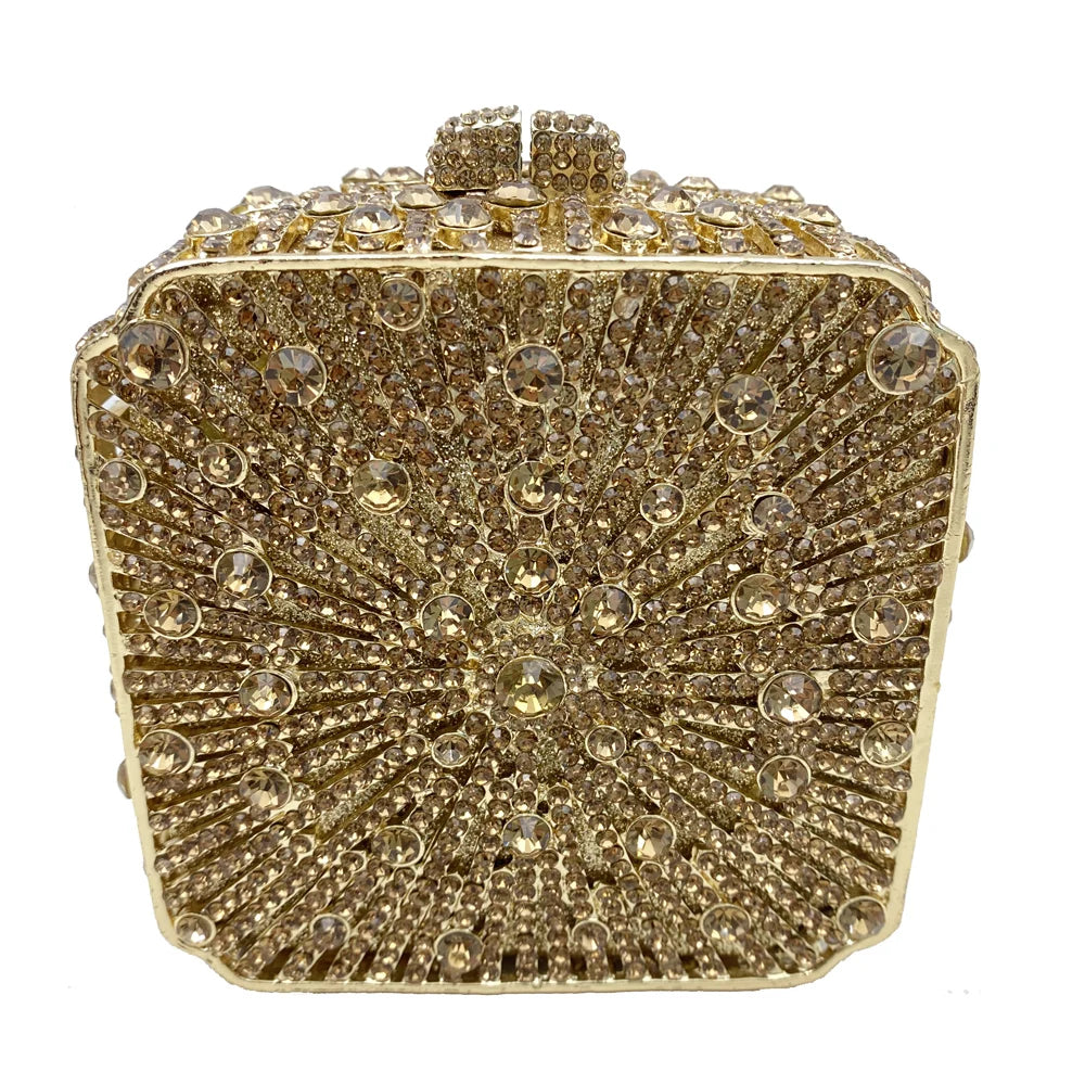 Dazzling Crystal Women Evening Bag Metal Box Clutch Wedding Bridal Diamond Minaudiere Mini Handbags Ladies Party Purses