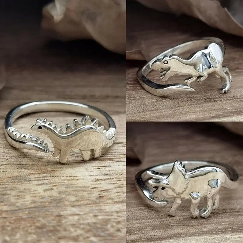 Dinosaur Rings Long-Necked Dragon Stegosaurus Jewelry Toy Cute Animal Open Adjustable Ring Gift for Women Rings