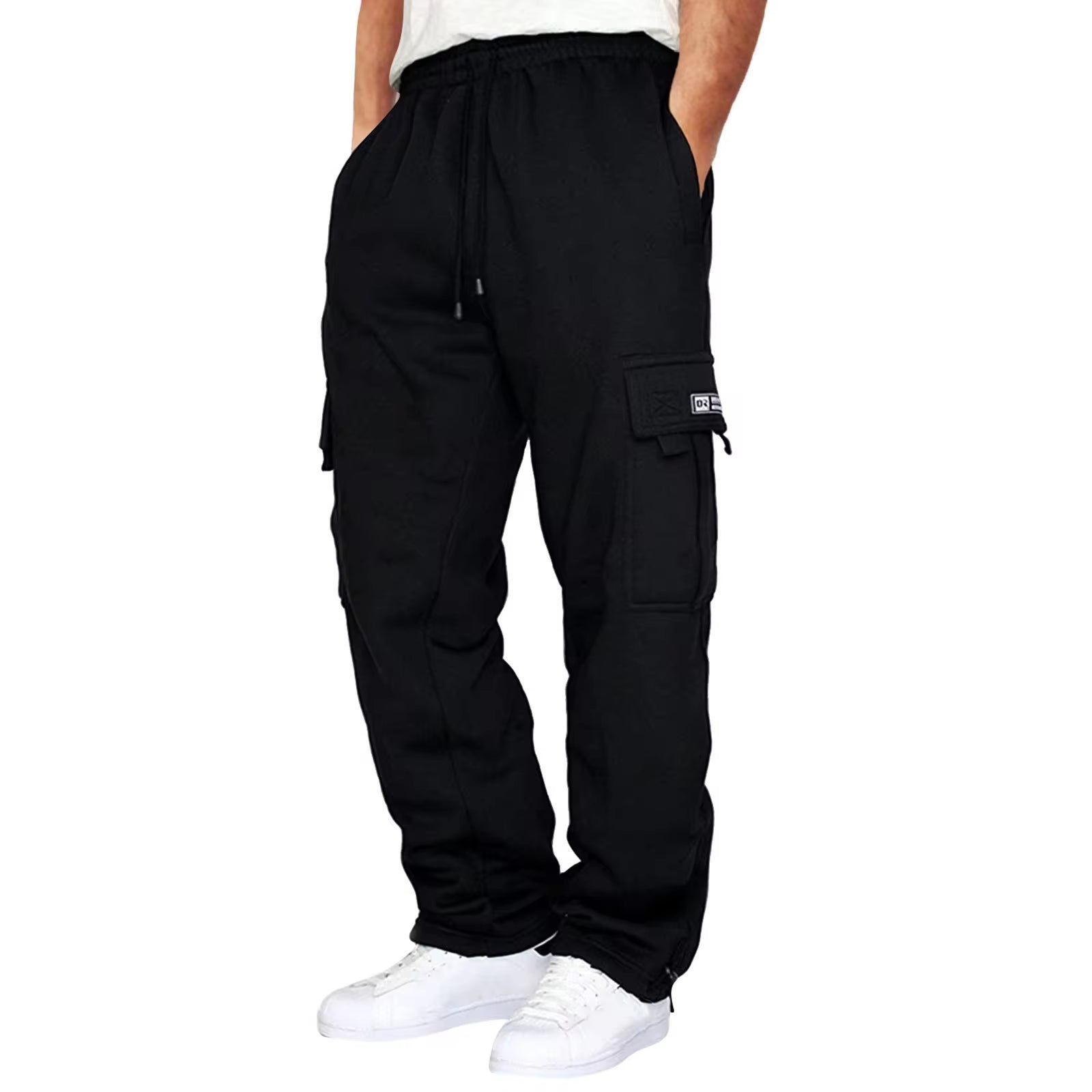 Large Size Men'S Long Pants Drawstring Elastic Waist Casual Pants Padded Pants Solid Colour Fashion Pockets Loose Sports Pants