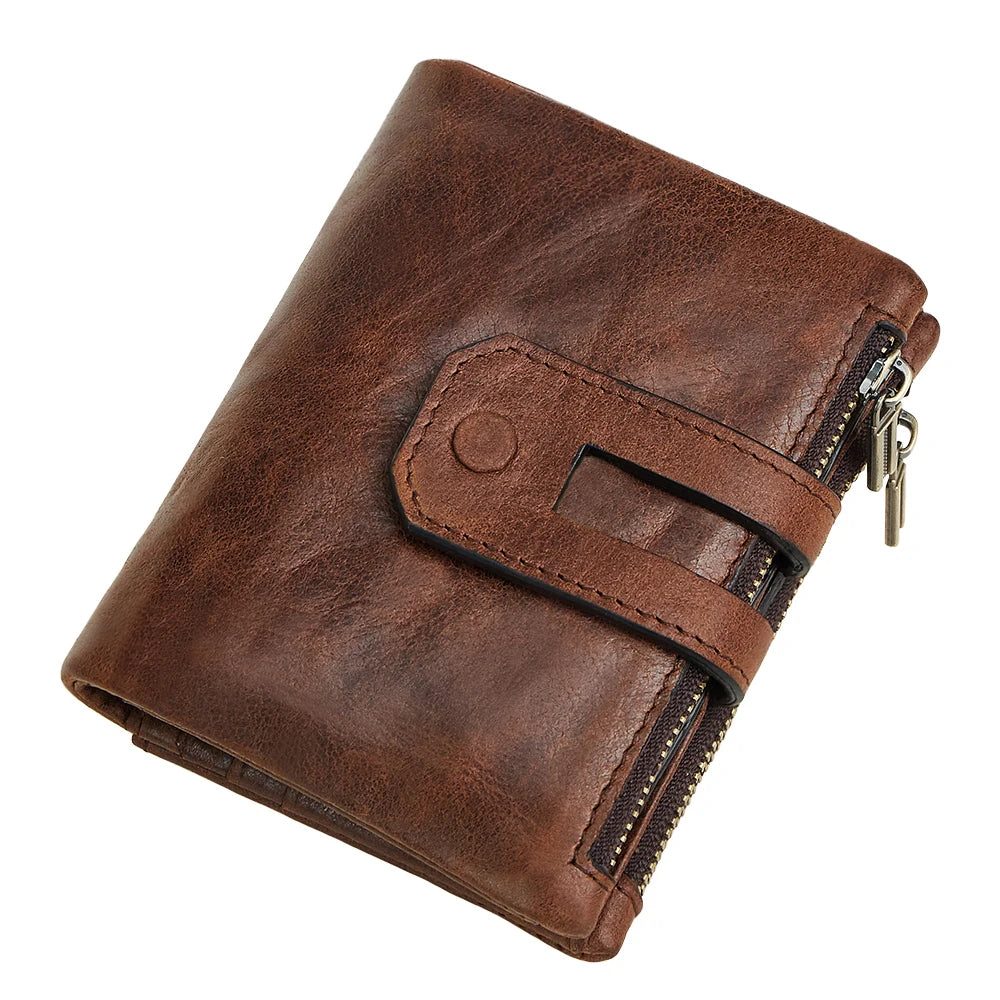 Crazy Horse Leather Men'S Wallet Genuine Leather Men Business Wallet RFID Men Card Id Holder Coin Purse Travel Wallet