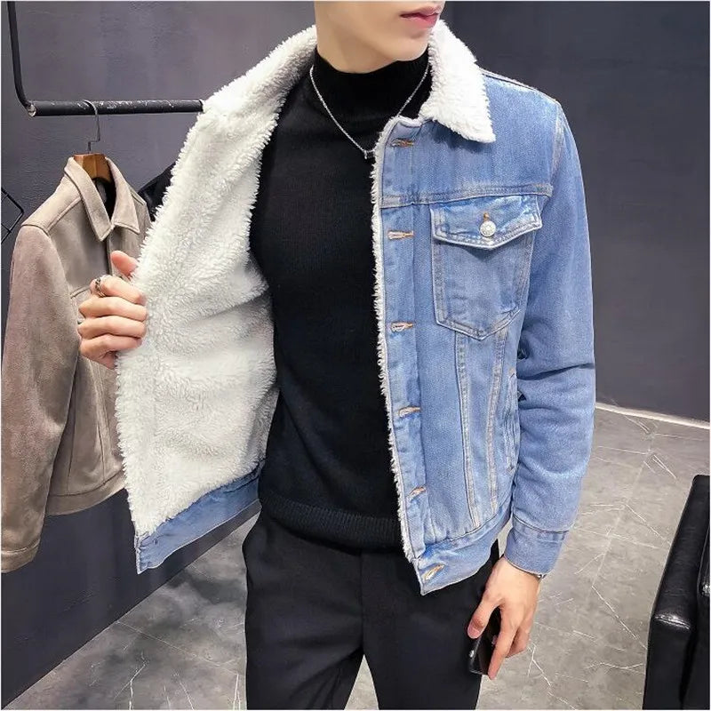 Men Denim Jacket Trendy Winter Warm Fleece Coats Mens Thicker Outwear Fashion Jean Jackets Cowboy Casual Clothes plus Size 6XL