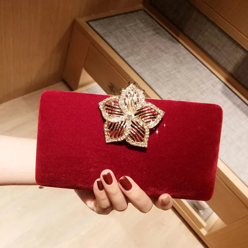 19X12Cm New Ladies Velvet Bag Dinner Party Bag Clutch Bag Rhinestone Cheongsam Bag Female Messenger Banquet Bag A5515