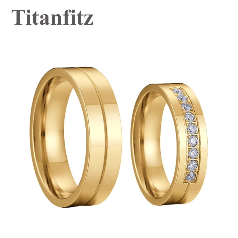 Wholesale High Quality 2PCS Couple Wedding Rings Pair Sets for Men and Women Lover' Alliances Stainless Steel Ring Marriage