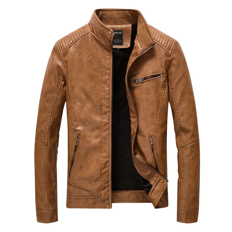 2023 Mens PU Leather Jacket Fleece and Thicken Male Coats Motorcycle Clothing Men Warm Mens Streetwear Pilot Leather Jacket