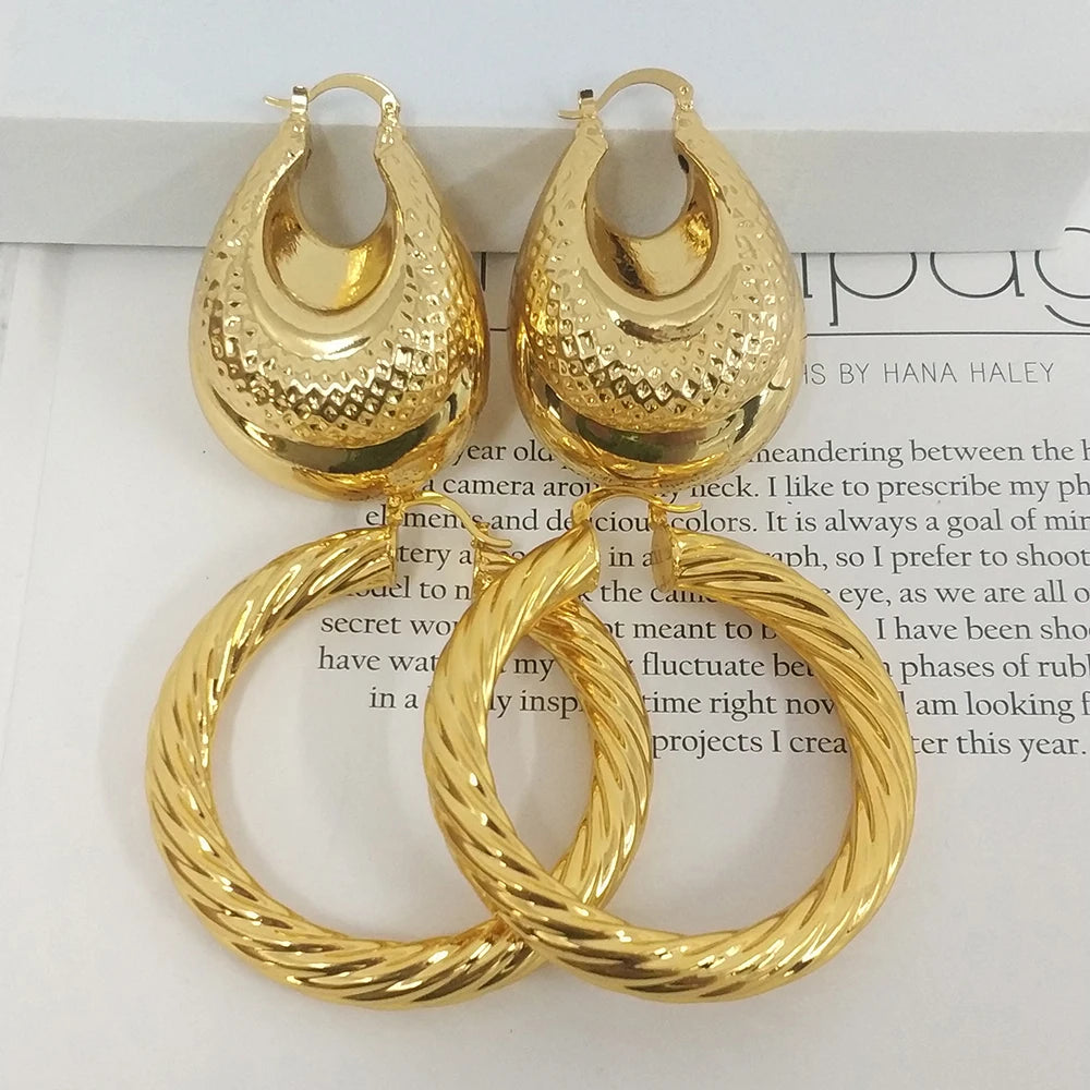 Big Hoop Earrings for Women Thick Metal Gold Color Twisted New Design Loop Earrings 2022 Stud Trend Charm Large Earring