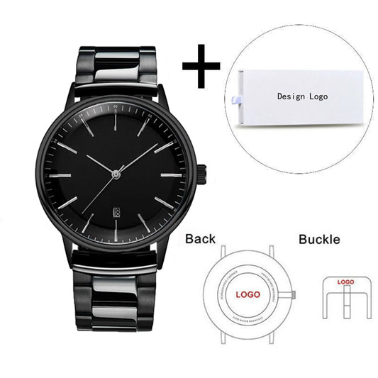 CL047G Stainless Steel Metal Band Calender Men Watch Simple Big Dial Watch Custom Logo