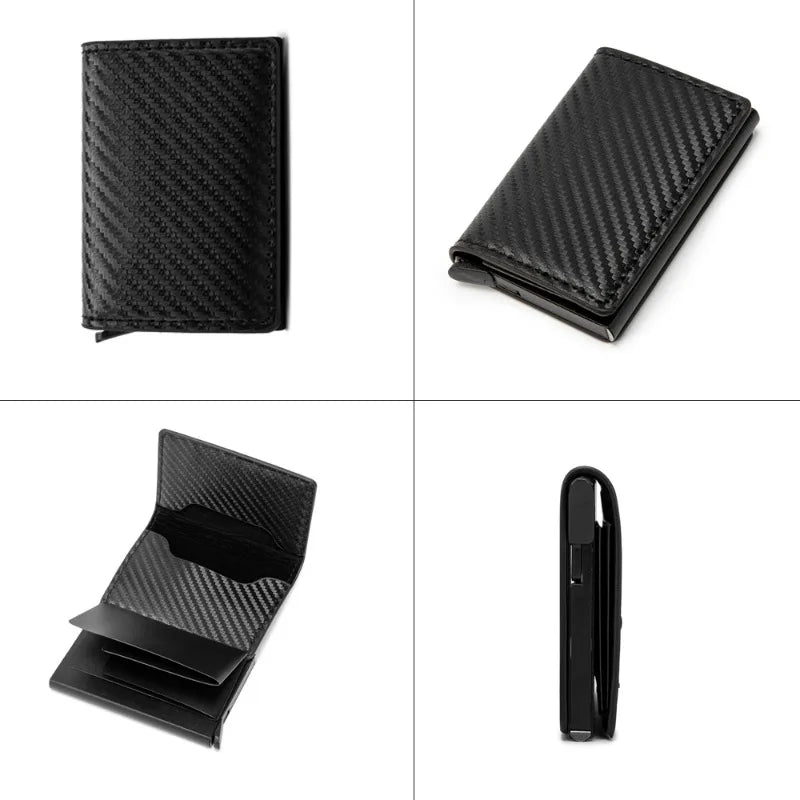 Credit Card Holder Men Wallet RFID Aluminium Box Bank PU Leather Wallets with Money Clip Designer Anti-Theft Wallet Card Holder