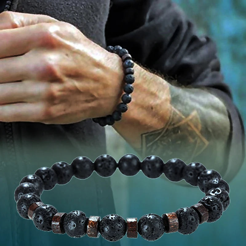 Lava Stone Men Bracelet Natural Moonstone Bead Tibetan Buddha Bracelet Chakra Diffuser Bracelets Men Jewelry Gifts Drop Shipping