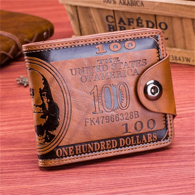 Leather Men Wallet 2024 Dollar Price Wallet Casual Clutch Money Purse Bag Credit Card Holder Fashion New Billetera Hombre