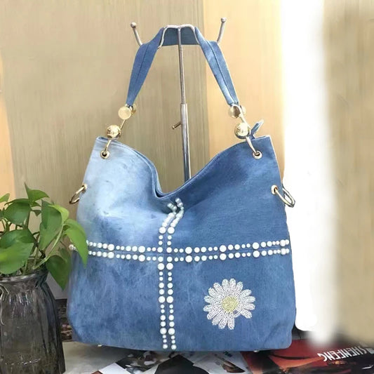 Denim Shoulder Bag Women Pearl Luxury Handbags Women Bags Designer Handbags High Quality Crossbody Bags for Women