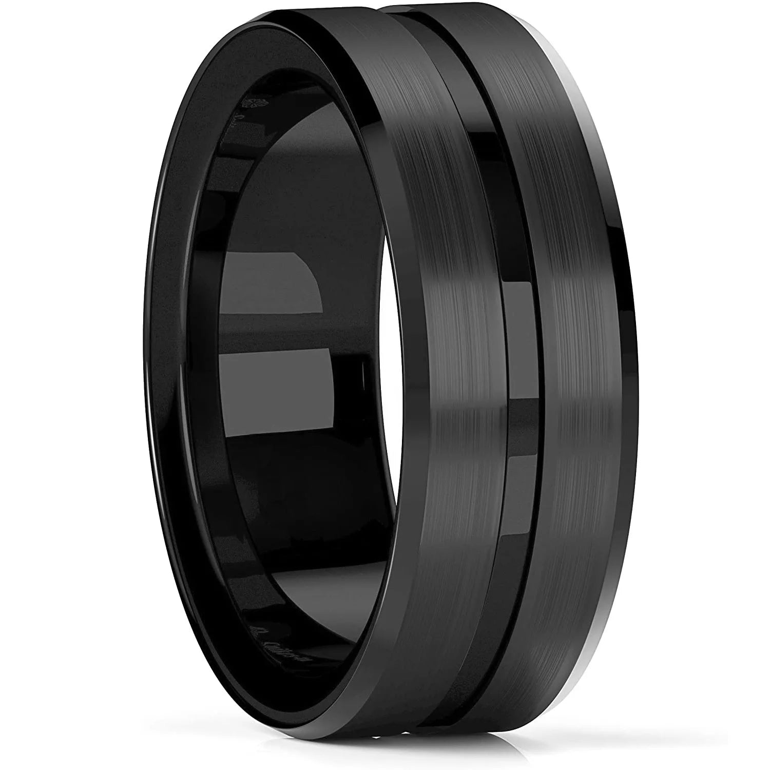 2021 Classic 8Mm Men'S Red Groove Beveled Edge Black Tungsten Men Wedding Rings Black Brushed Male Bridal Engagement Ring