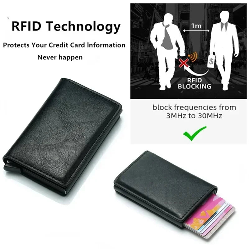 Rfid Aluminum Men Wallet Card Holder Purse Carbon Fiber Men Business Slim Thin Smart Wallet Credit Cardholder Case Note Holder