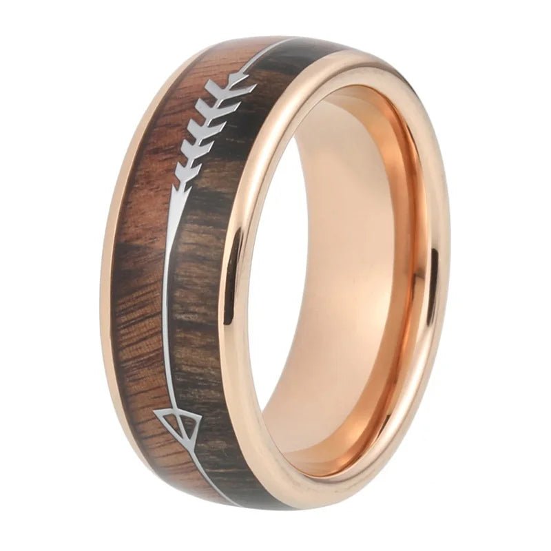 Fashion Tungsten Carbide Wood Rings Steel Arrow Inlay for Men Women Classic Engagement Ring Dome Band Polished Comfort Fit