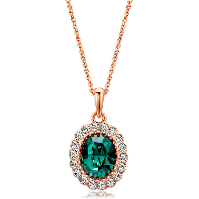 2022 New Fashion Women'S Emerald Stone Pendant Necklace Earrings Set Female All-Match Jewelry Wholesale